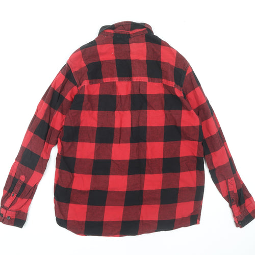 H&M Men's Red Check Button-Up Shirt, Size M, Cotton