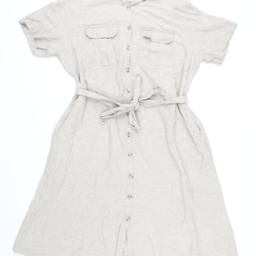 Marks and Spencer Women's Beige Linen Shirt Dress Size 20
