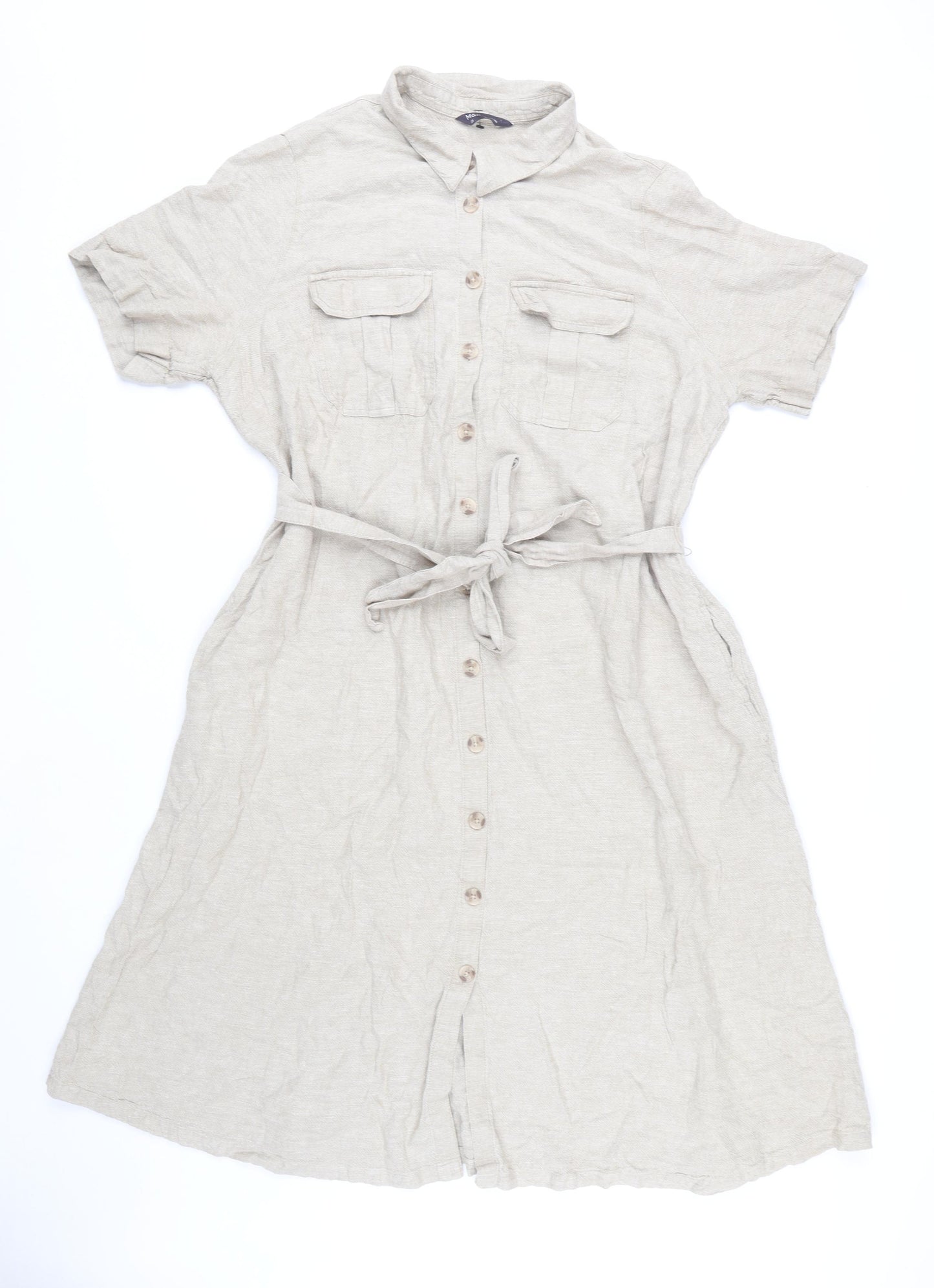 Marks and Spencer Women's Beige Linen Shirt Dress Size 20