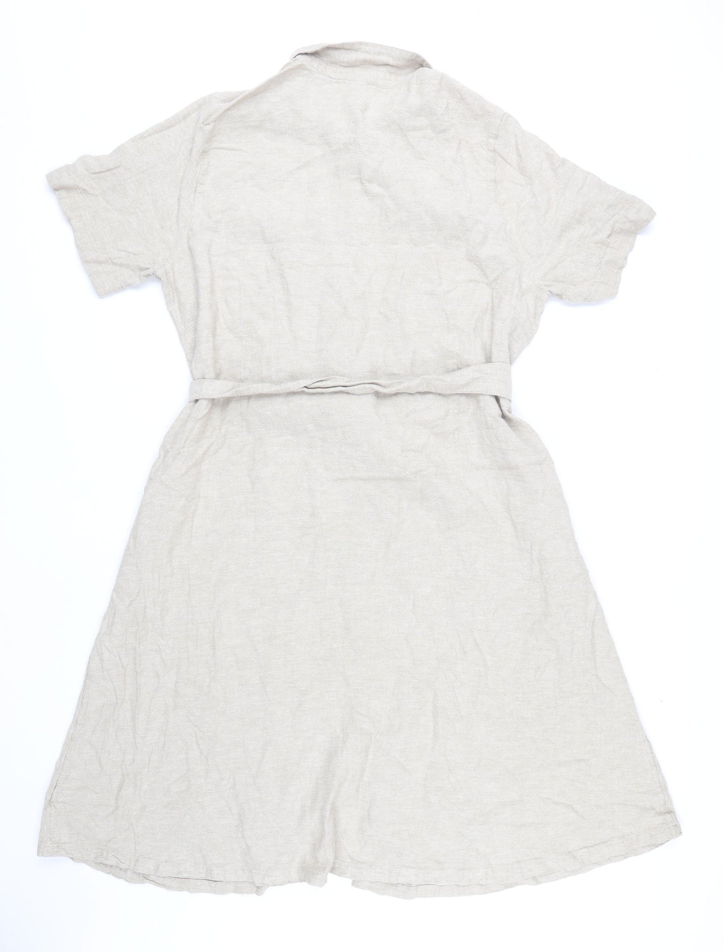 Marks and Spencer Women's Beige Linen Shirt Dress Size 20