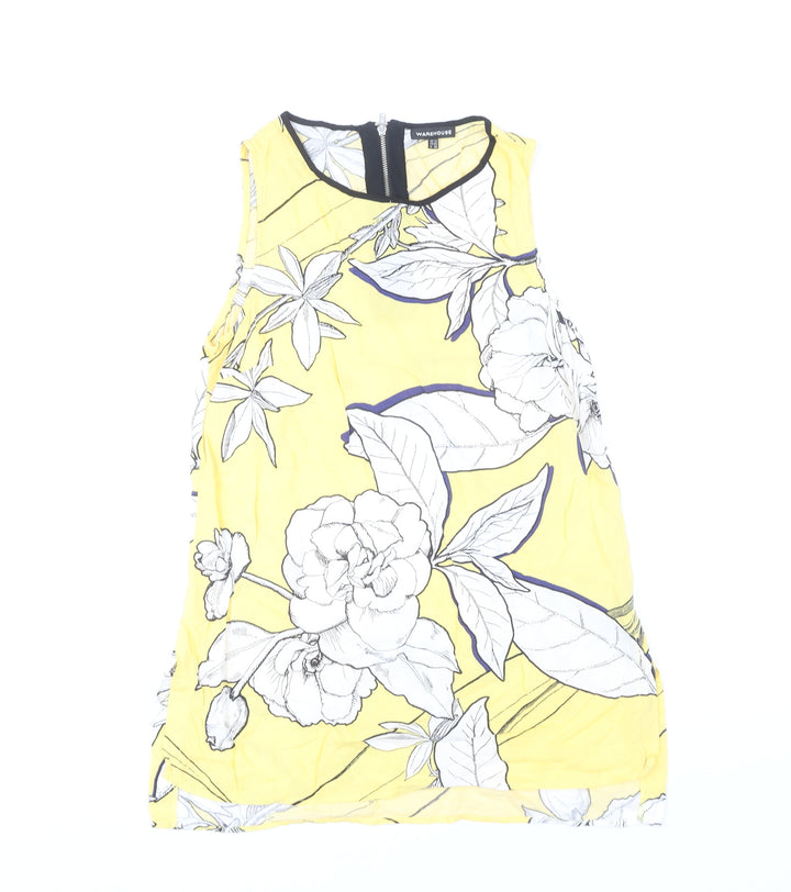 Warehouse Women's Yellow Floral Sleeveless Blouse UK 12