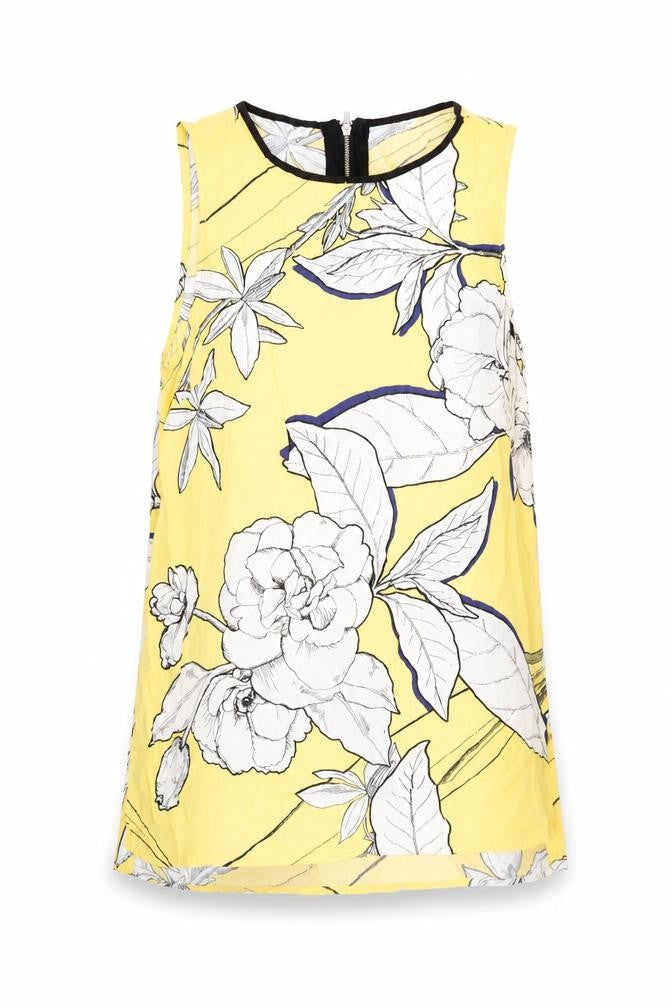 Warehouse Women's Yellow Floral Sleeveless Blouse UK 12