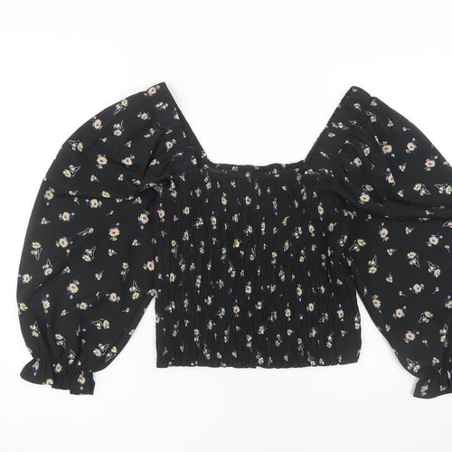 Vero Moda Women's Black Floral Cropped Blouse - Medium