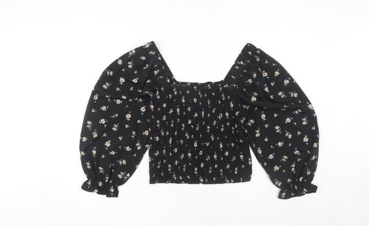 Vero Moda Women's Black Floral Cropped Blouse - Medium