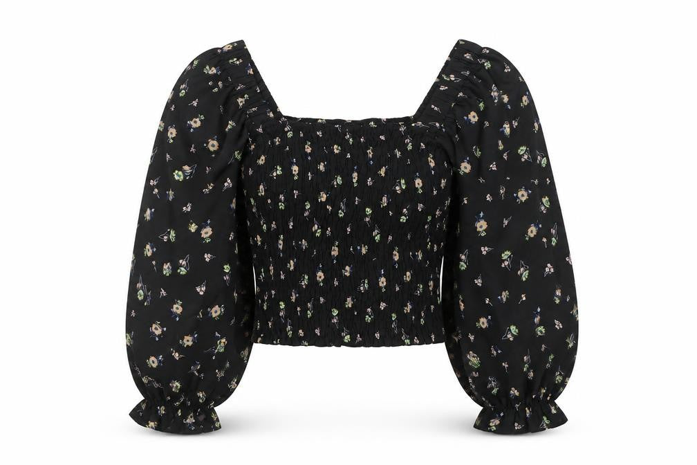 Front view of Vero Moda Women's Black Floral Cropped Blouse - Medium