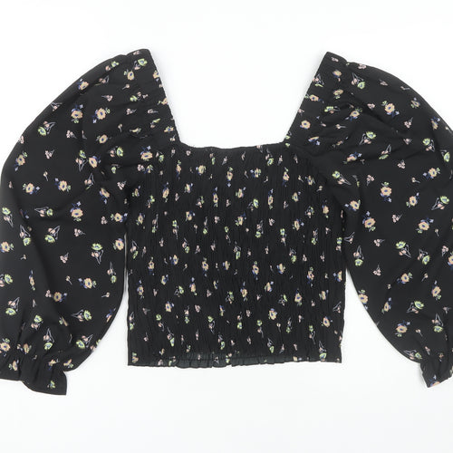 Vero Moda Women's Black Floral Cropped Blouse - Medium