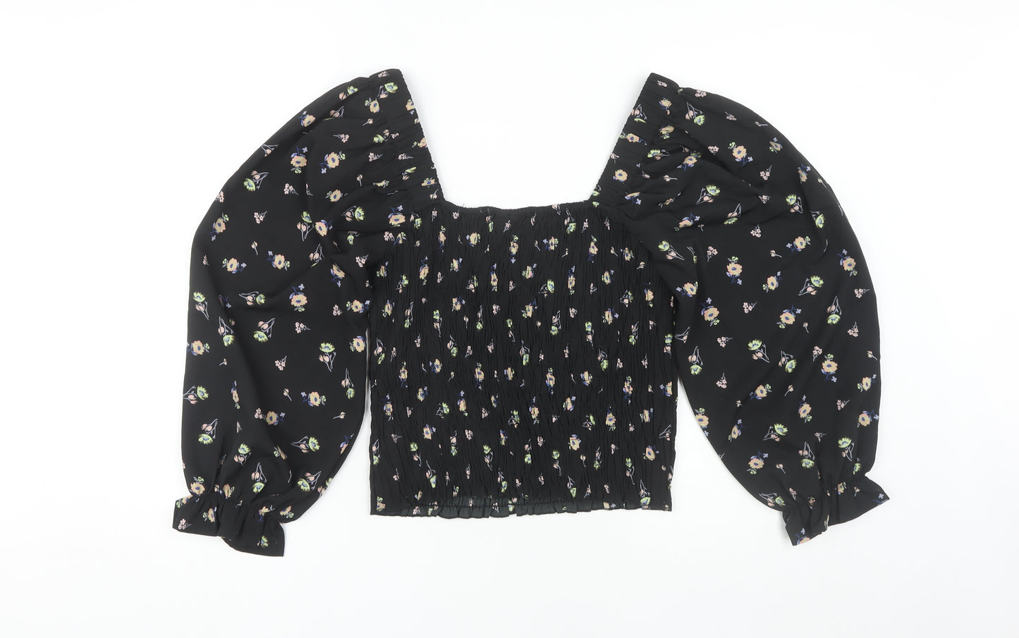 Vero Moda Women's Black Floral Cropped Blouse - Medium