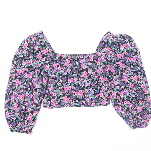 Zara Women's Floral Cropped Blouse, Multicoloured, Size S