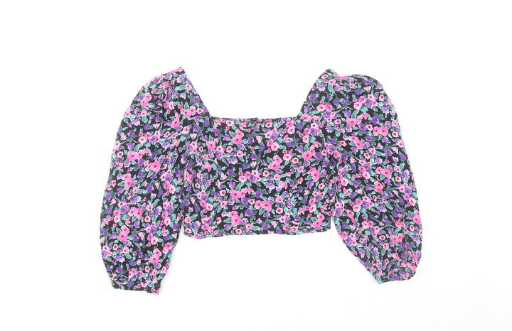 Zara Women's Floral Cropped Blouse, Multicoloured, Size S
