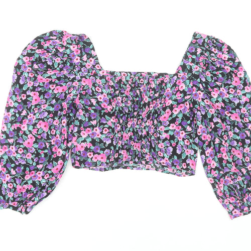 Zara Women's Floral Cropped Blouse, Multicoloured, Size S