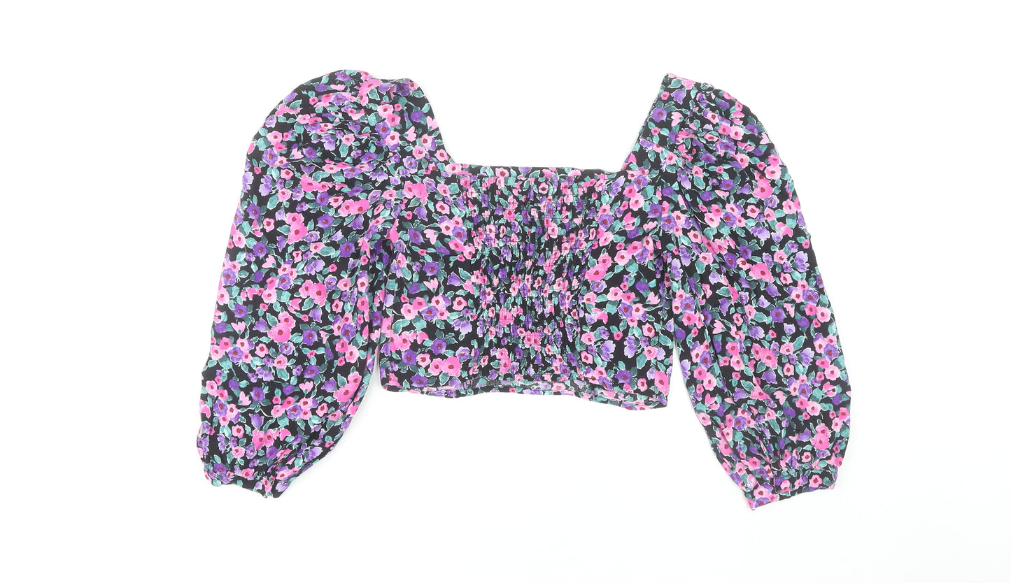 Zara Women's Floral Cropped Blouse, Multicoloured, Size S
