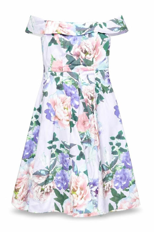 Front view of Debenhams Women's Multicoloured Off-Shoulder Dress, size 12