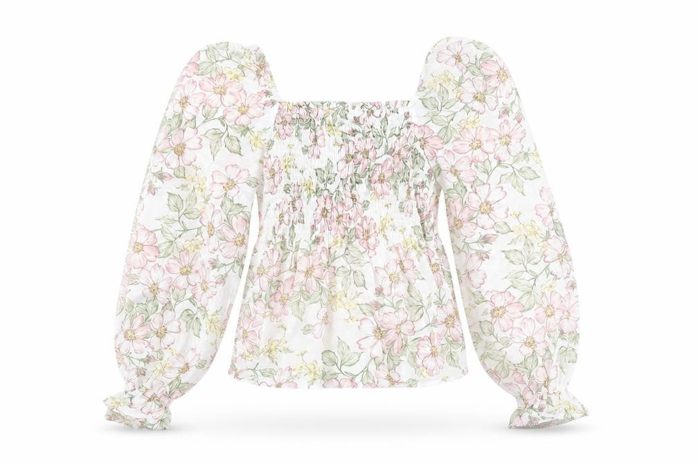 Front view of Apricot Women's Floral Blouse, size 8, Cropped Style