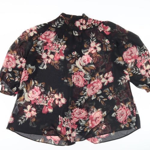 Wallis Women's Black Floral Blouse, Medium, 3/4 Sleeve
