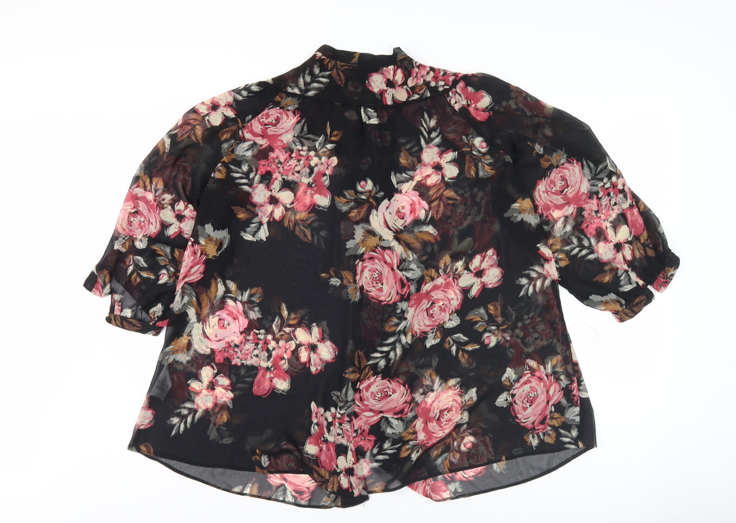 Wallis Women's Black Floral Blouse, Medium, 3/4 Sleeve