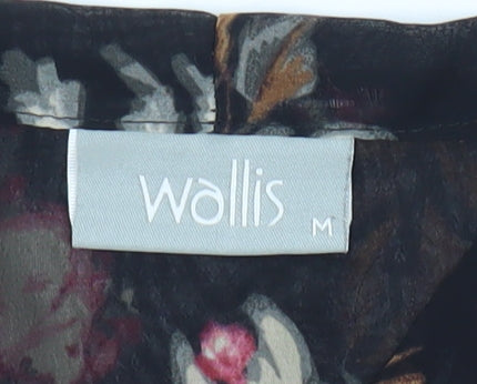Wallis Women's Black Floral Blouse, Medium, 3/4 Sleeve