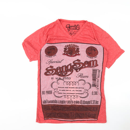 Liondo Men's Red V-Neck Graphic T-Shirt, One Size