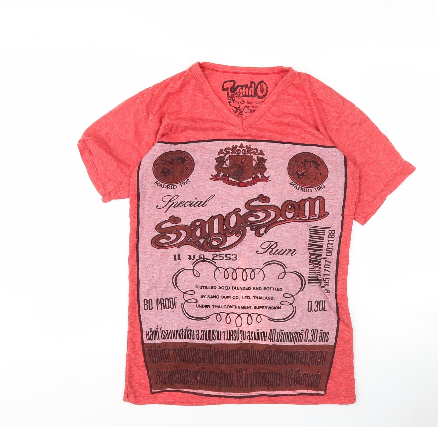 Liondo Men's Red V-Neck Graphic T-Shirt, One Size