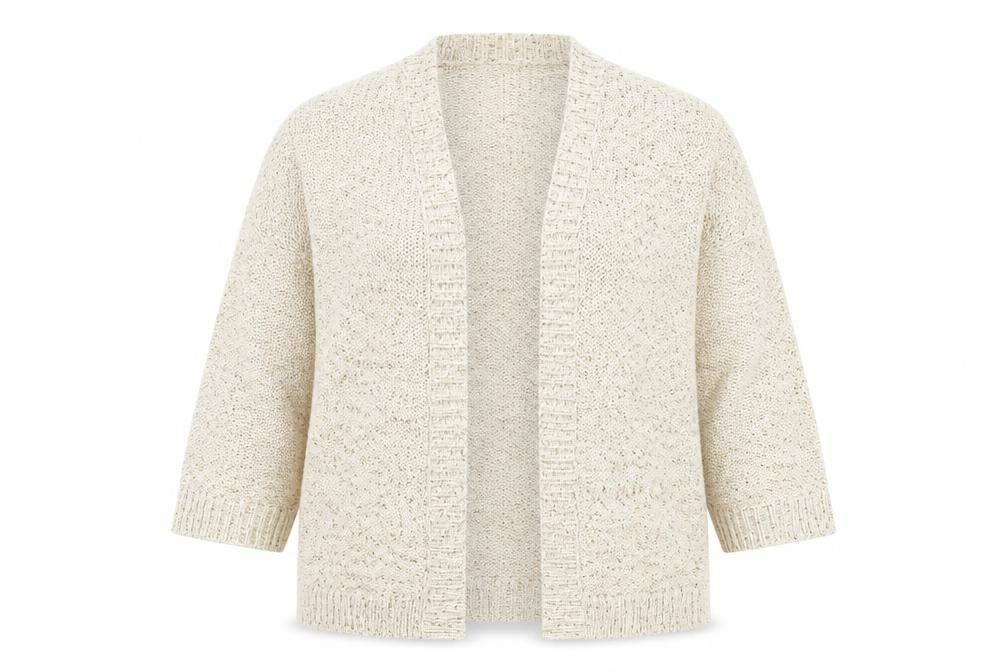 Front view of South Women's Beige Sequin Cardigan, size 16