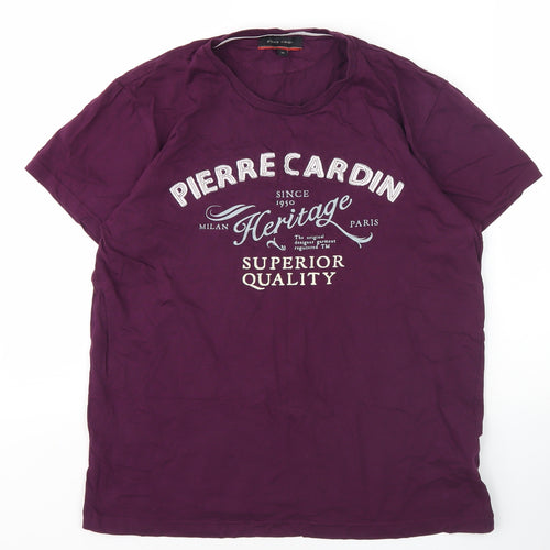 Pierre Cardin Men's Purple Graphic T-Shirt, M, Crew Neck