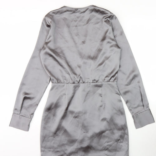 Zara Women's Grey V-Neck Wrap Dress Size 8