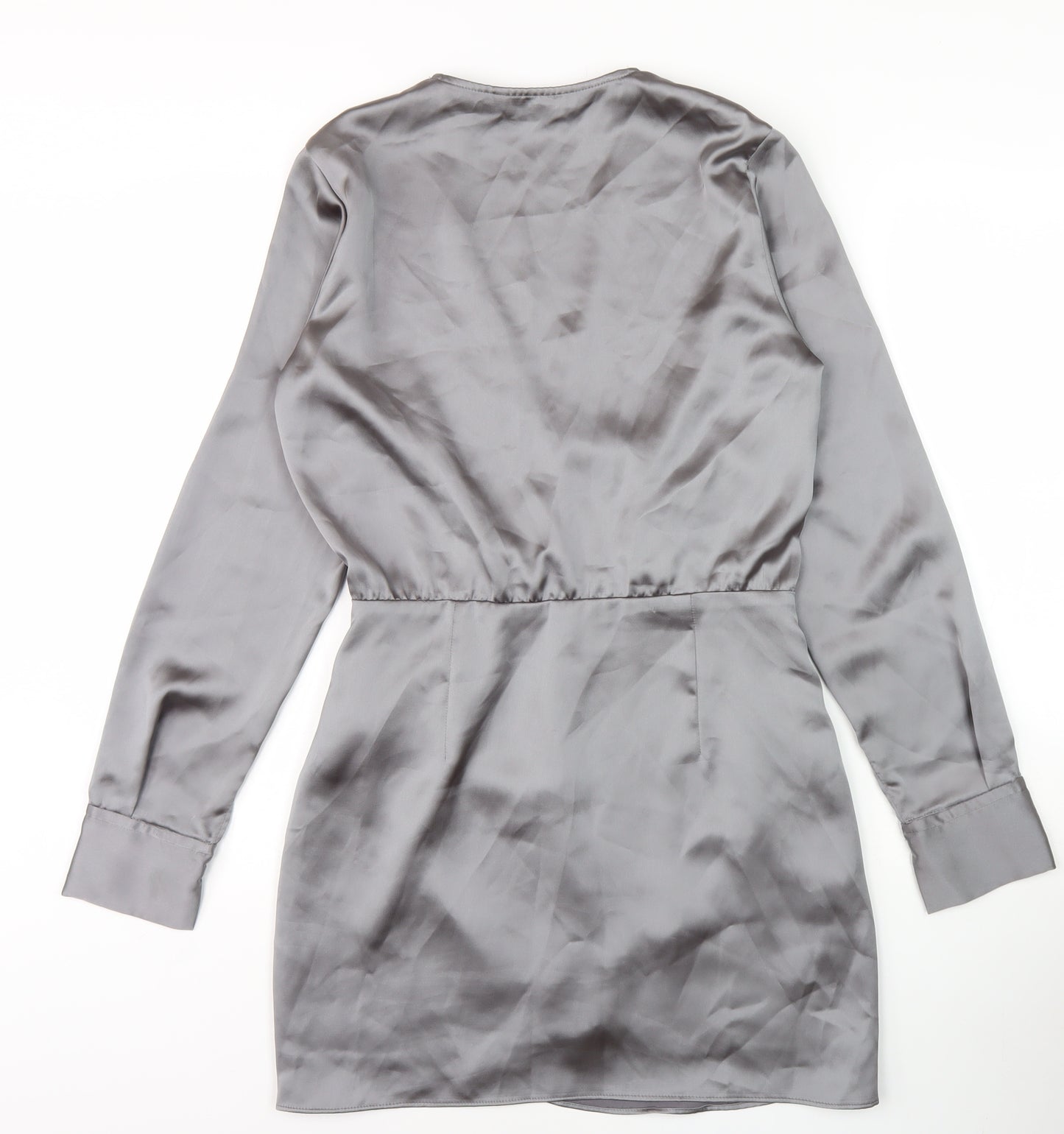 Zara Women's Grey V-Neck Wrap Dress Size 8