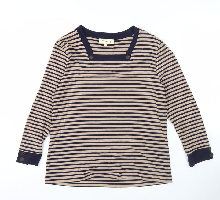Viyella Women's Striped T-Shirt Beige M