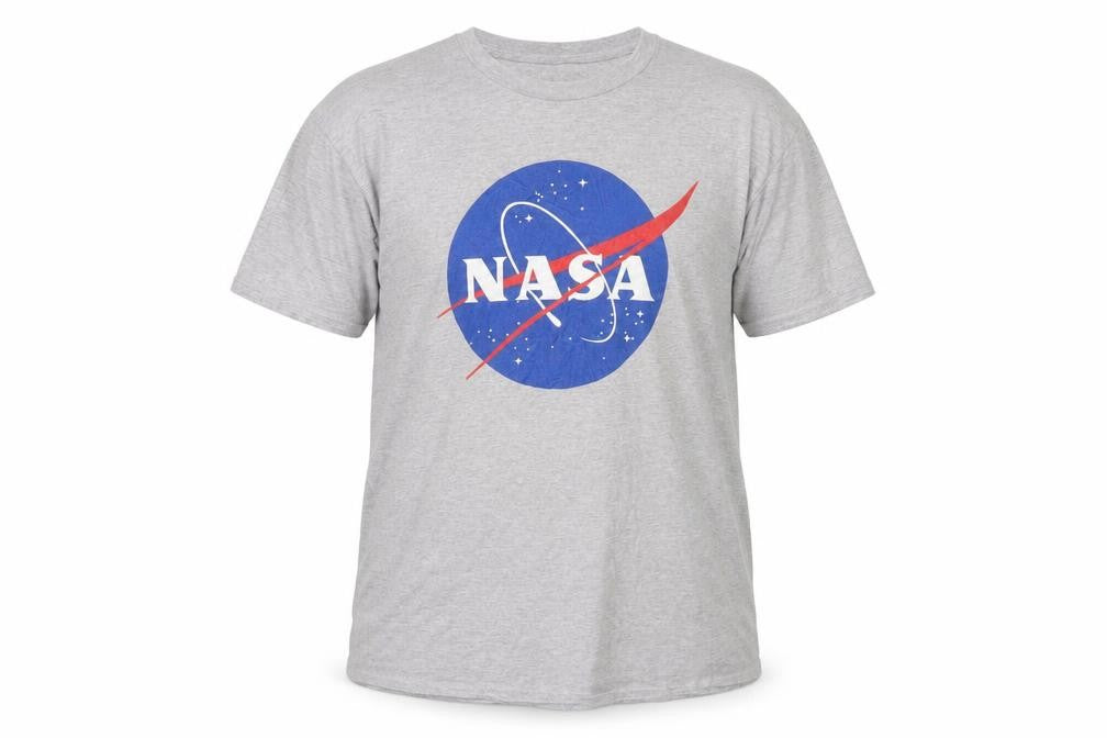 Front view of I Saw It First Men’s Grey NASA Graphic T-Shirt S