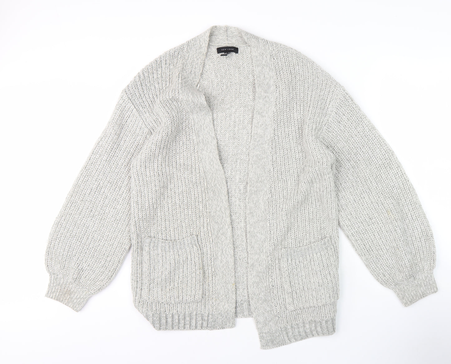 New Look Women's Grey Chunky Knit Open Front Cardigan M