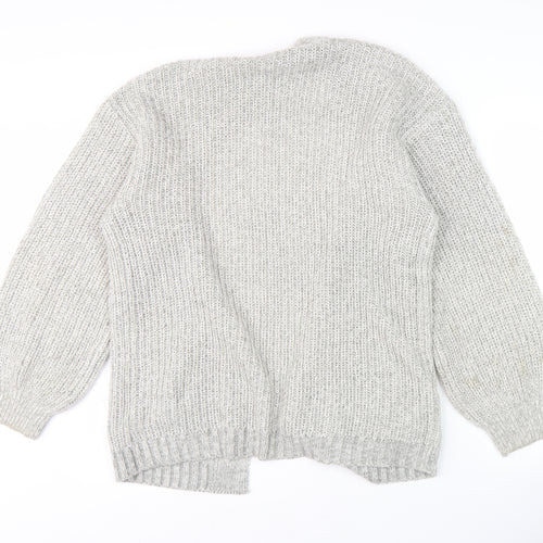 New Look Women's Grey Chunky Knit Open Front Cardigan M