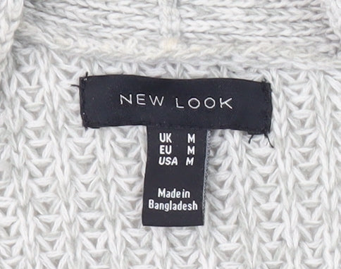 New Look Women's Grey Chunky Knit Open Front Cardigan M