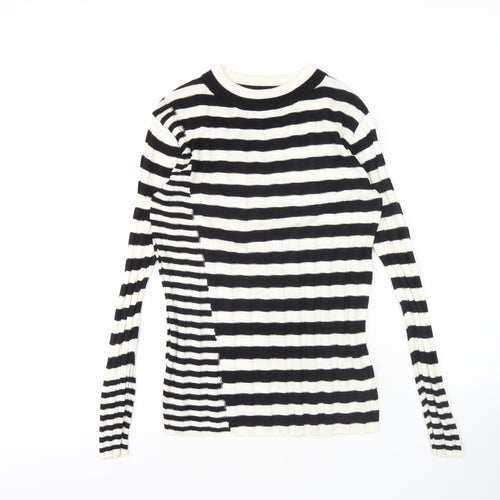 Next Women's Black Striped Pullover Size 12 Crew Neck