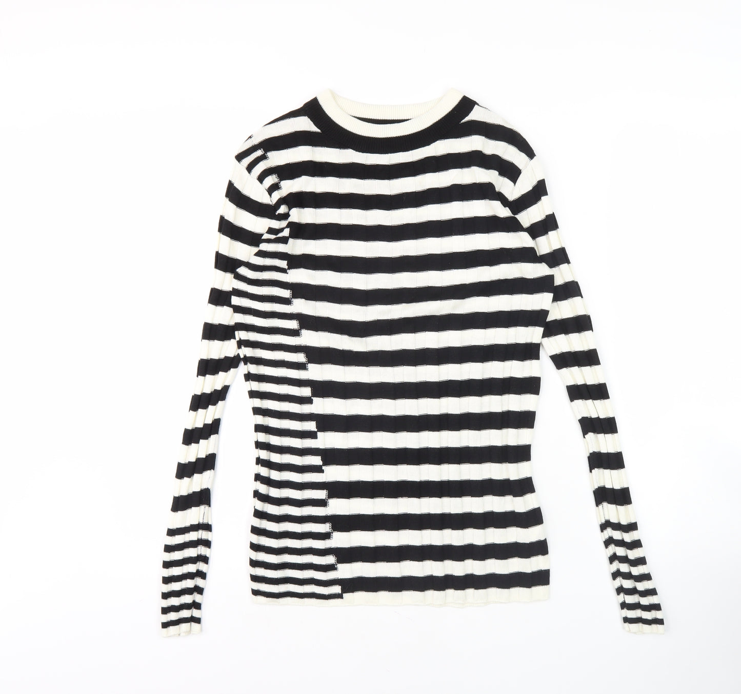 Next Women's Black Striped Pullover Size 12 Crew Neck