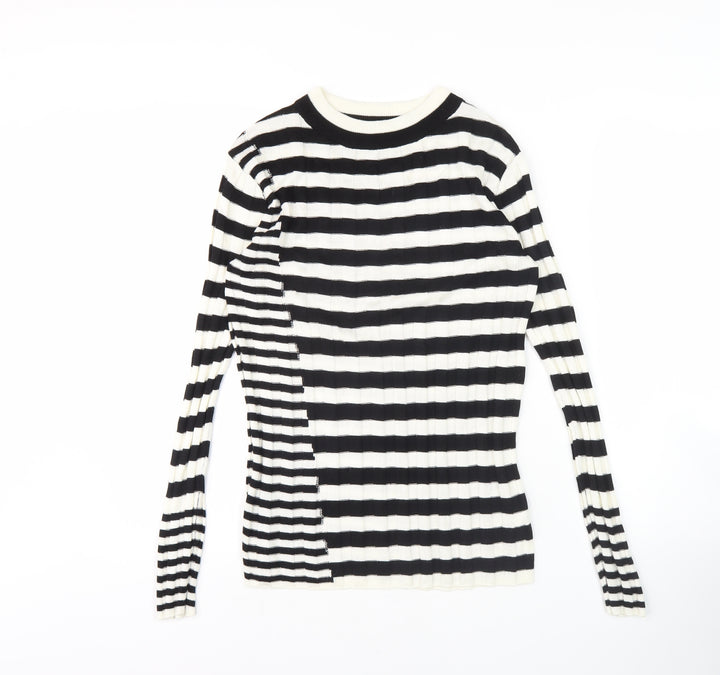 Next Women's Black Striped Pullover Size 12 Crew Neck
