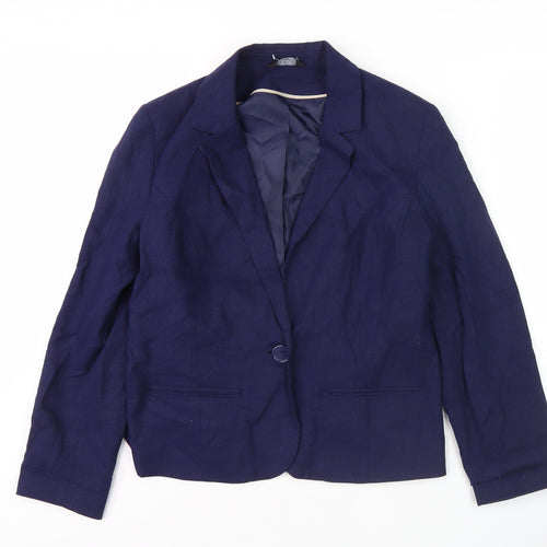 Classic Women's Blue Linen Blend Blazer - Size 14, Classic Fit