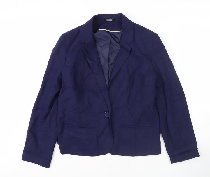 Classic Women's Blue Linen Blend Blazer - Size 14, Classic Fit