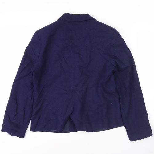 Classic Women's Blue Linen Blend Blazer - Size 14, Classic Fit