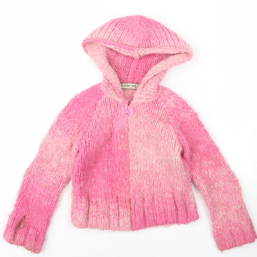 Cherokee Girls Pink Hooded Cardigan 5-6 Years Acrylic Wool