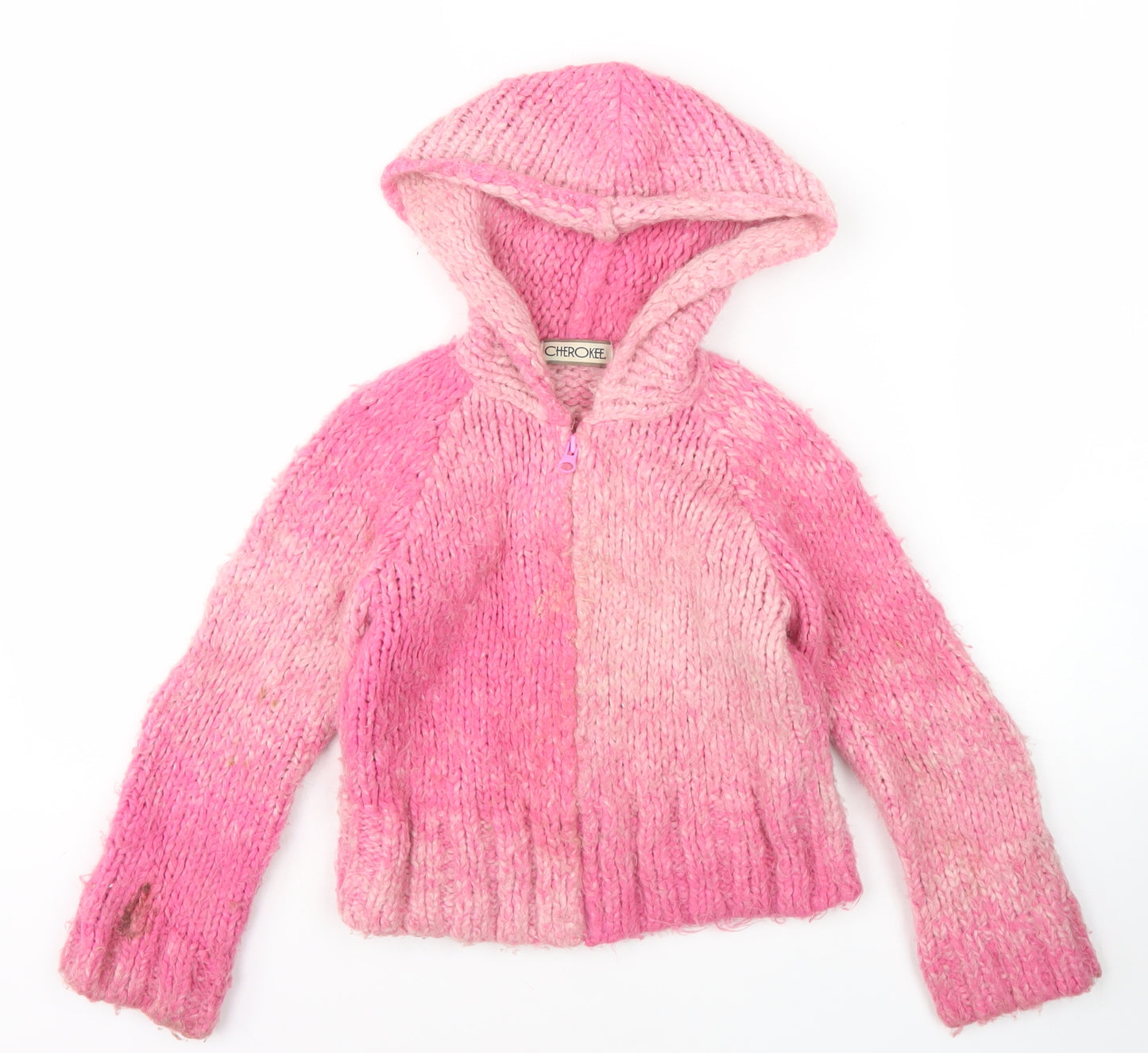 Cherokee Girls Pink Hooded Cardigan 5-6 Years Acrylic Wool