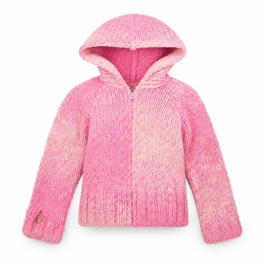 Front view of Cherokee girls’ pink hooded cardigan 5-6 years acrylic wool