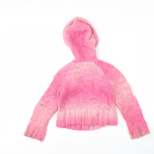 Cherokee Girls Pink Hooded Cardigan 5-6 Years Acrylic Wool