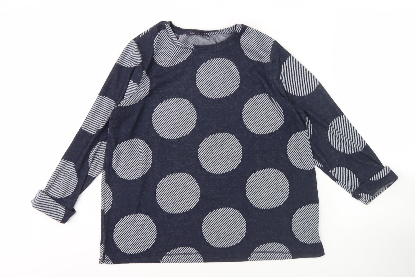 Marks and Spencer Women's Blue Polka Dot Top, Size 16