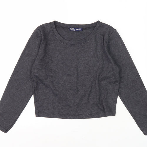 Zara Women's Grey Round Neck Long Sleeve T-Shirt