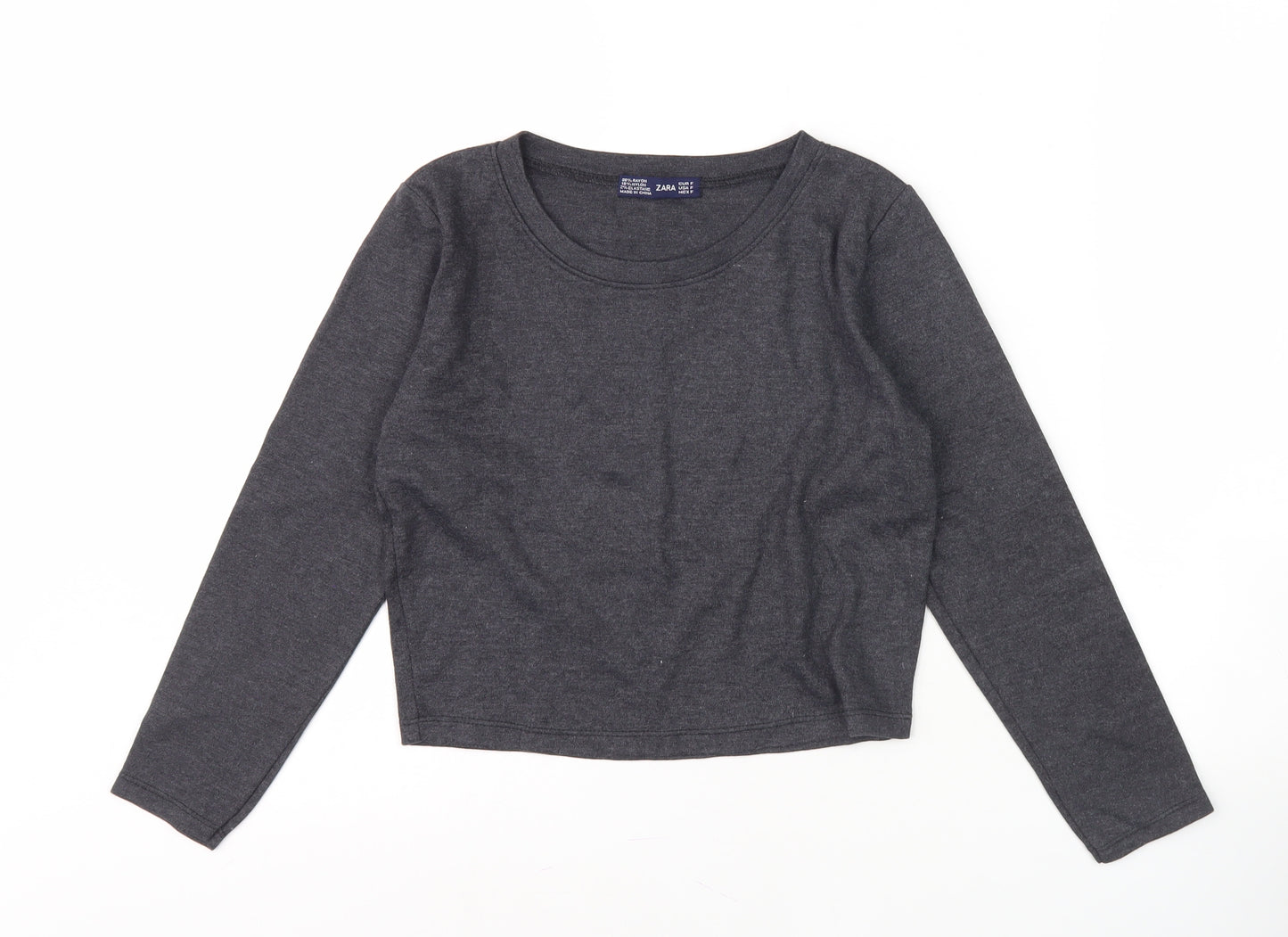Zara Women's Grey Round Neck Long Sleeve T-Shirt