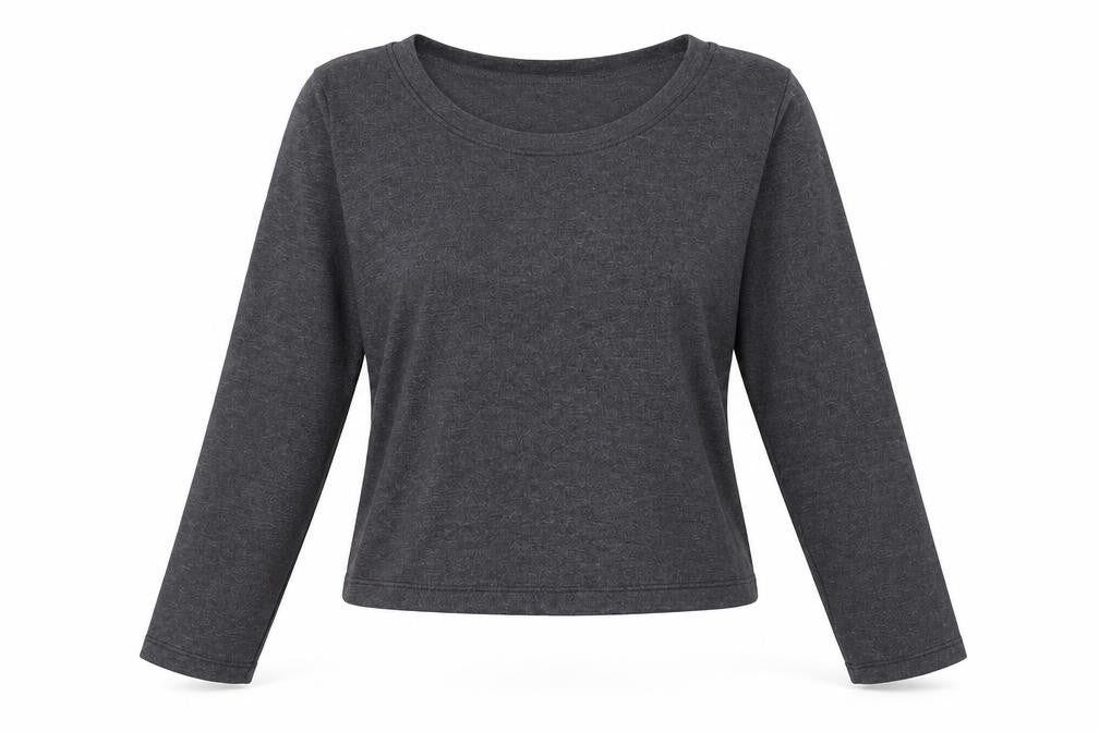 Front view of Zara Women's Grey Round Neck Long Sleeve T-Shirt