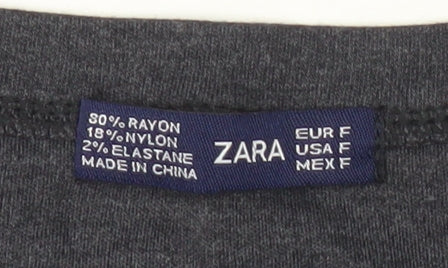 Zara Women's Grey Round Neck Long Sleeve T-Shirt