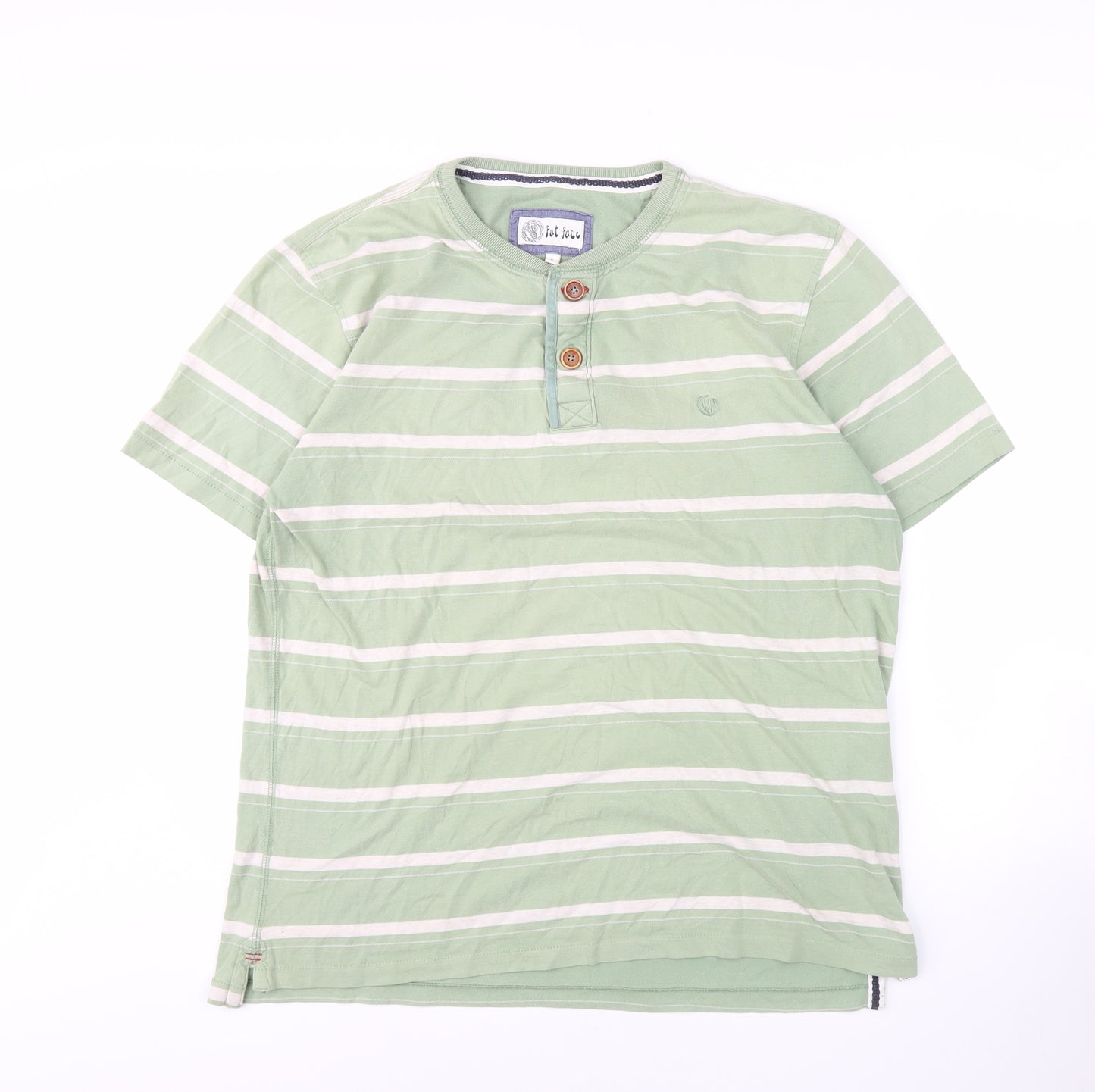 Fat Face Men's Green Striped Henley T-Shirt L