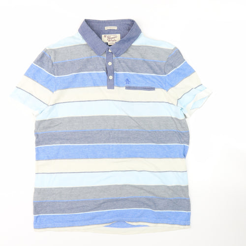 Original Penguin Men's Blue Striped Slim Polo L