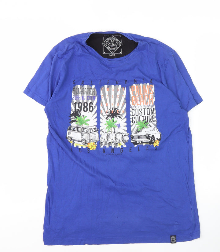 Maison Blaggio Men's Blue Large Graphic T-Shirt