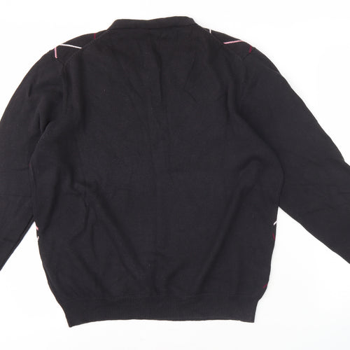 La Vie Men's Black Argyle V-Neck Pullover, L